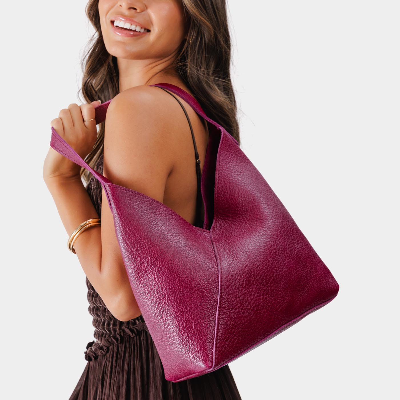 Naomi Leather Shoulder Bag with Adjustable Strap & Magnetic Closure