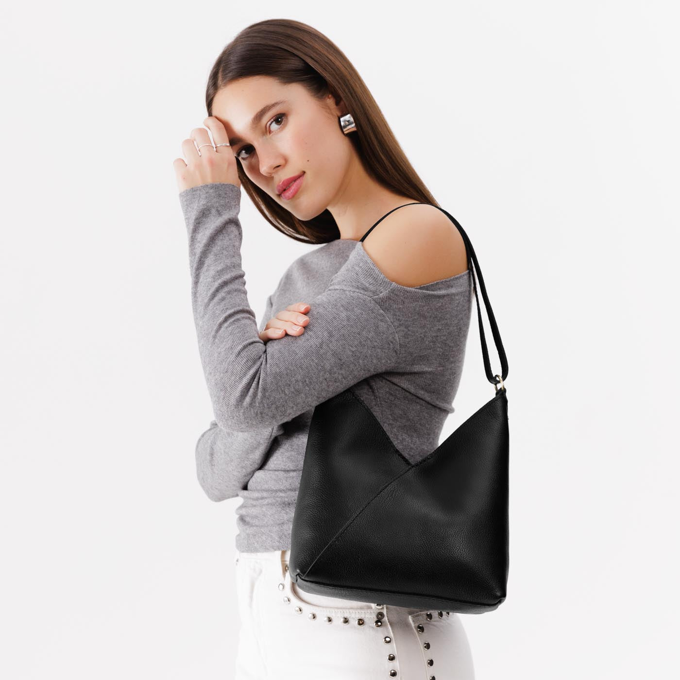Naomi Leather Shoulder Bag with Adjustable Strap & Magnetic Closure