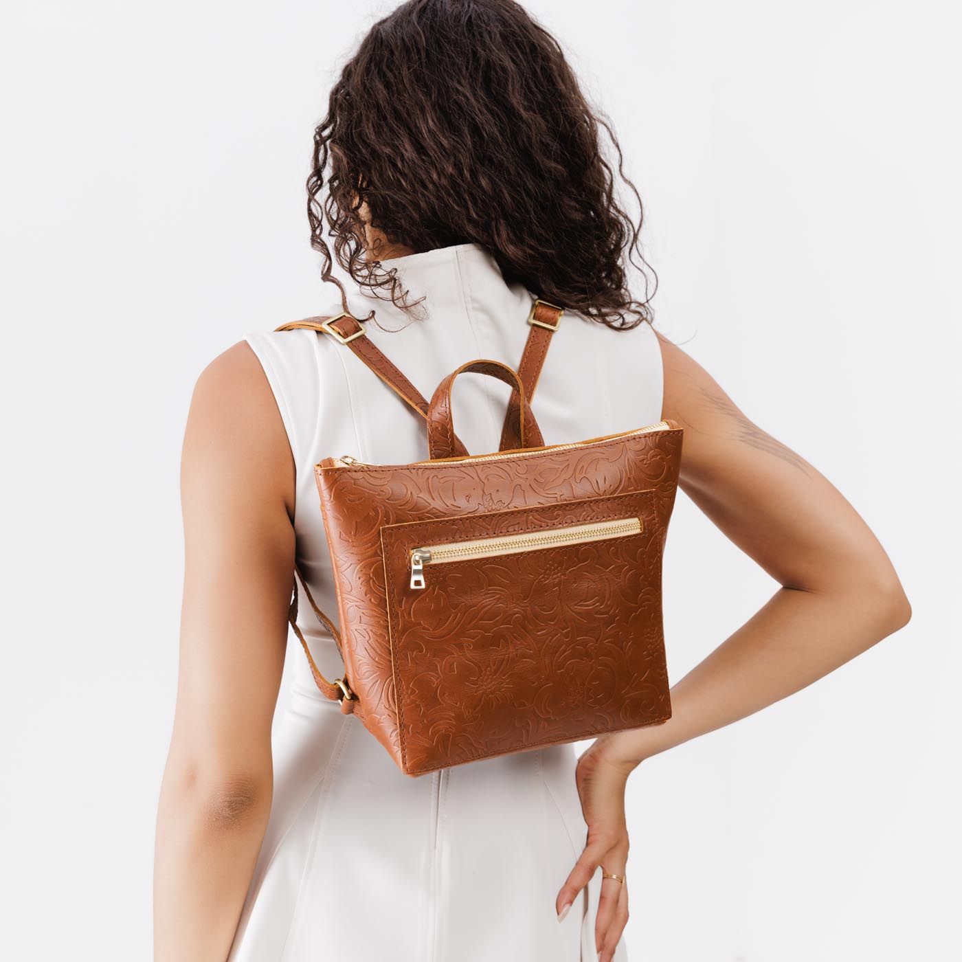Premium Leather Tote Backpack with Adjustable Straps & Zipper Pockets