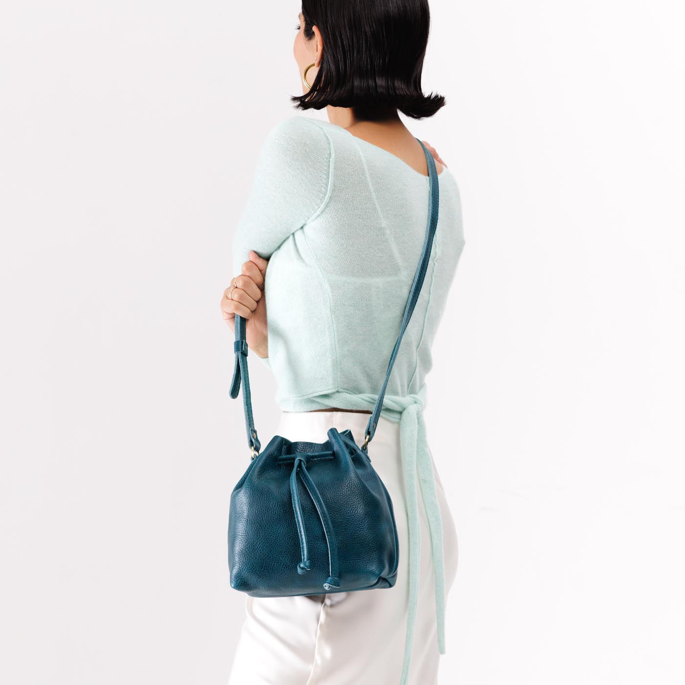 Leather Bucket Bag with Adjustable Crossbody Strap