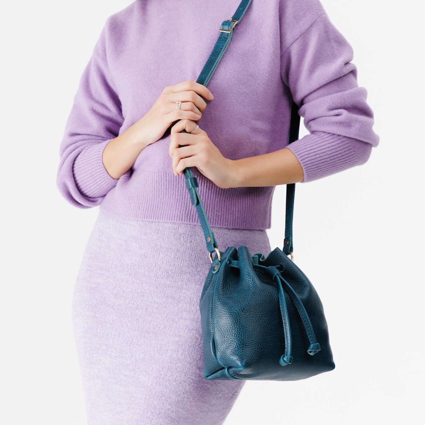 Leather Bucket Bag with Adjustable Crossbody Strap