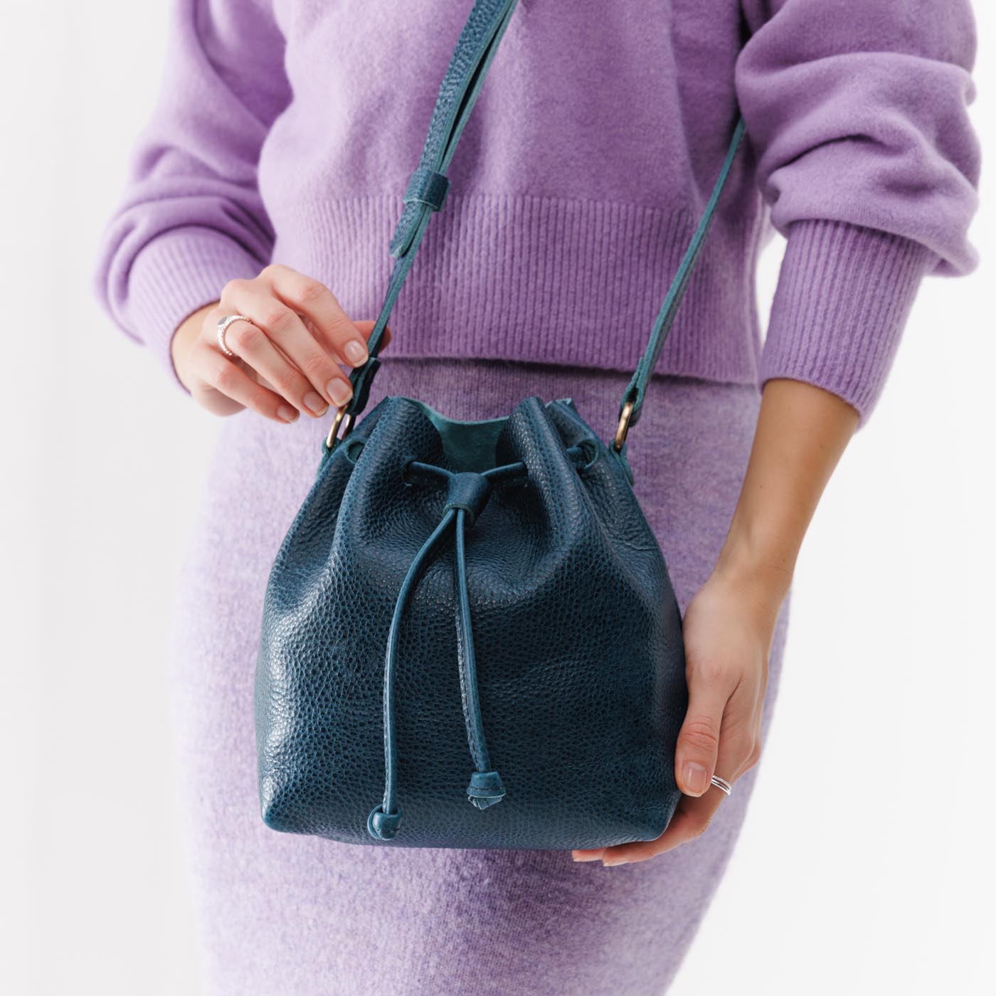 Leather Bucket Bag with Adjustable Crossbody Strap