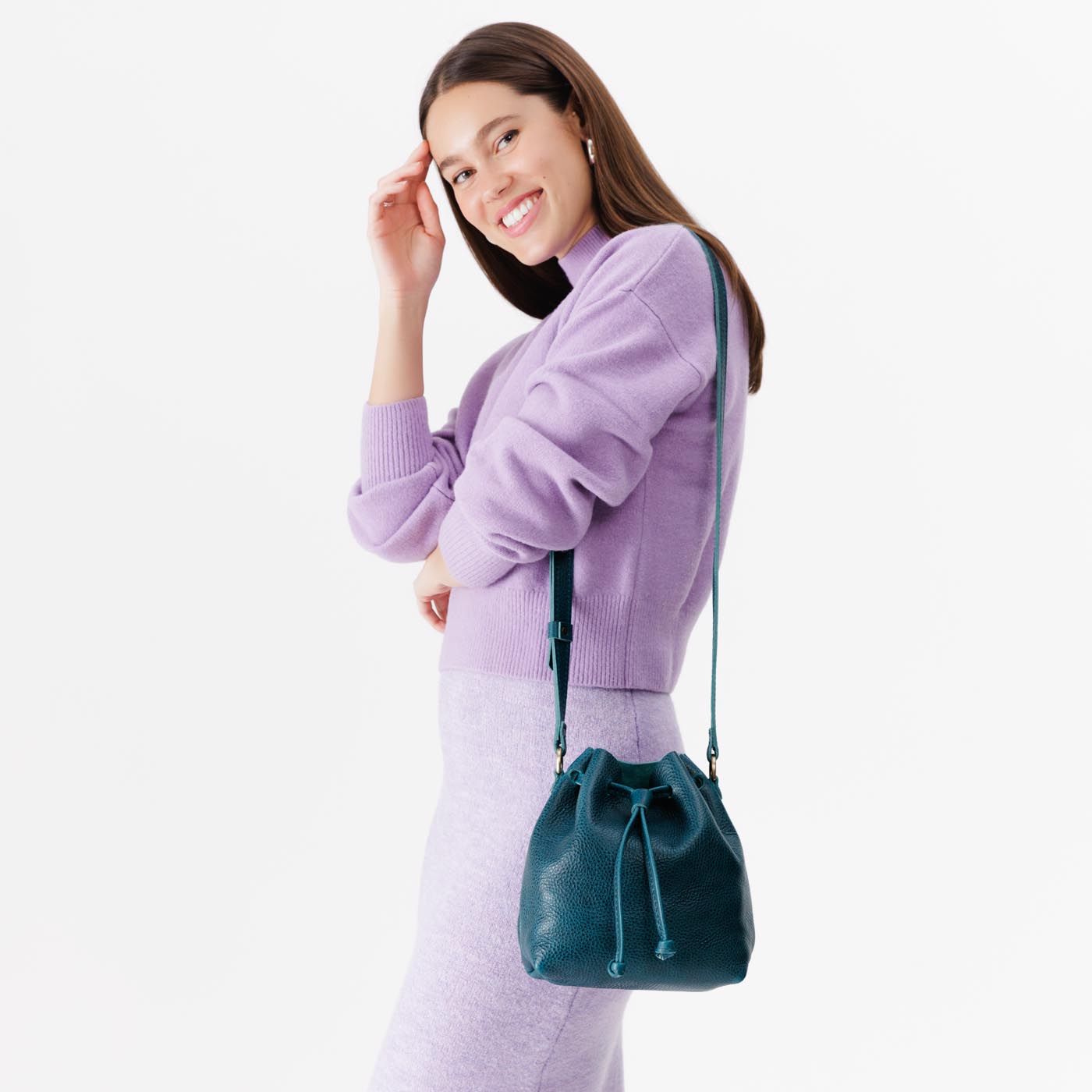 Leather Bucket Bag with Adjustable Crossbody Strap