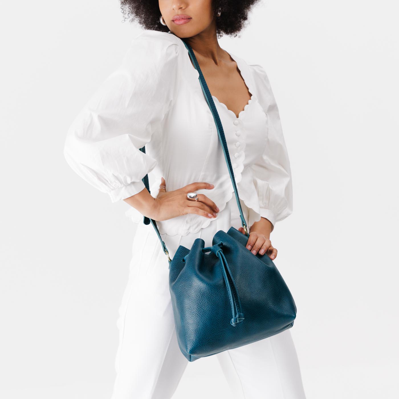 Leather Bucket Bag with Adjustable Crossbody Strap