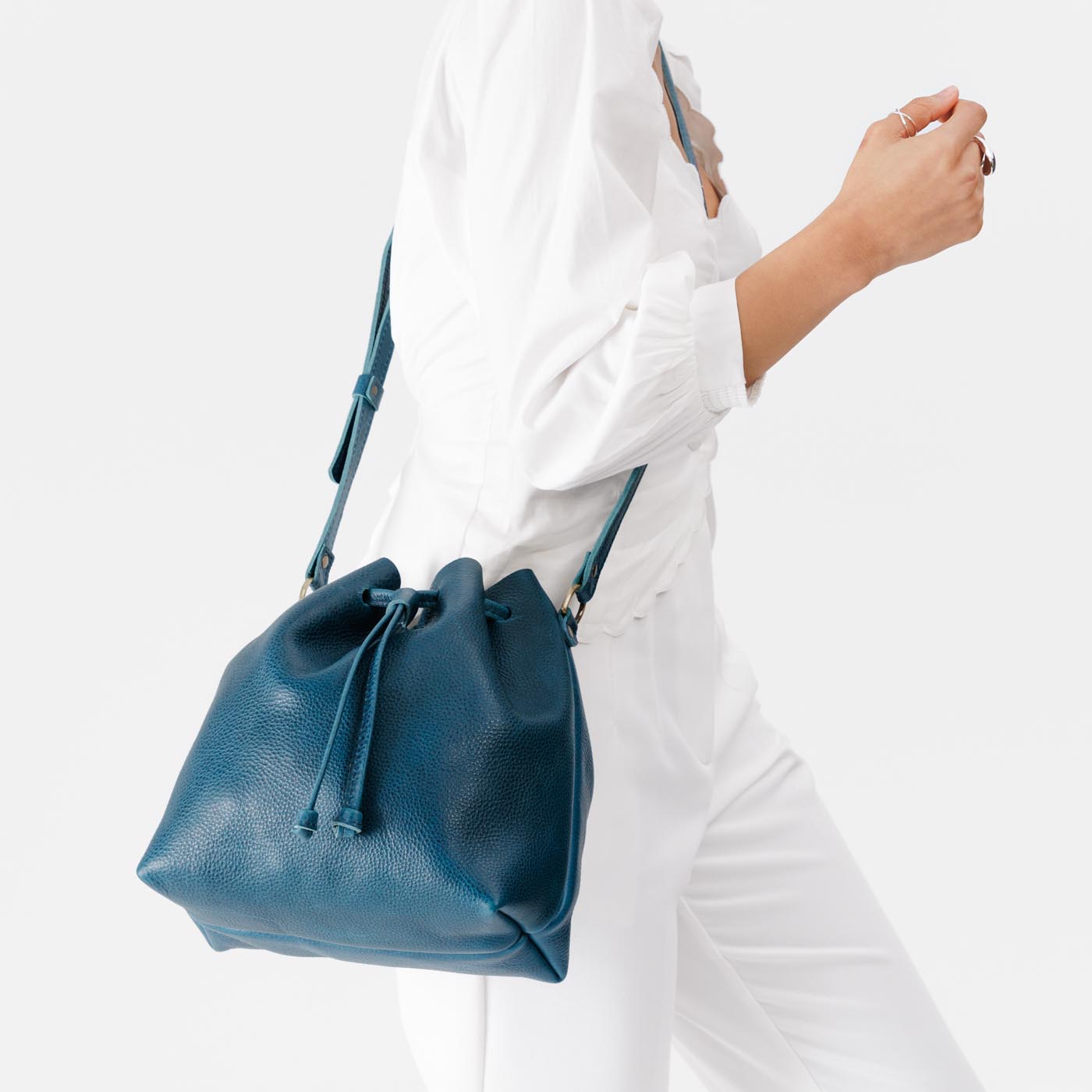 Leather Bucket Bag with Adjustable Crossbody Strap