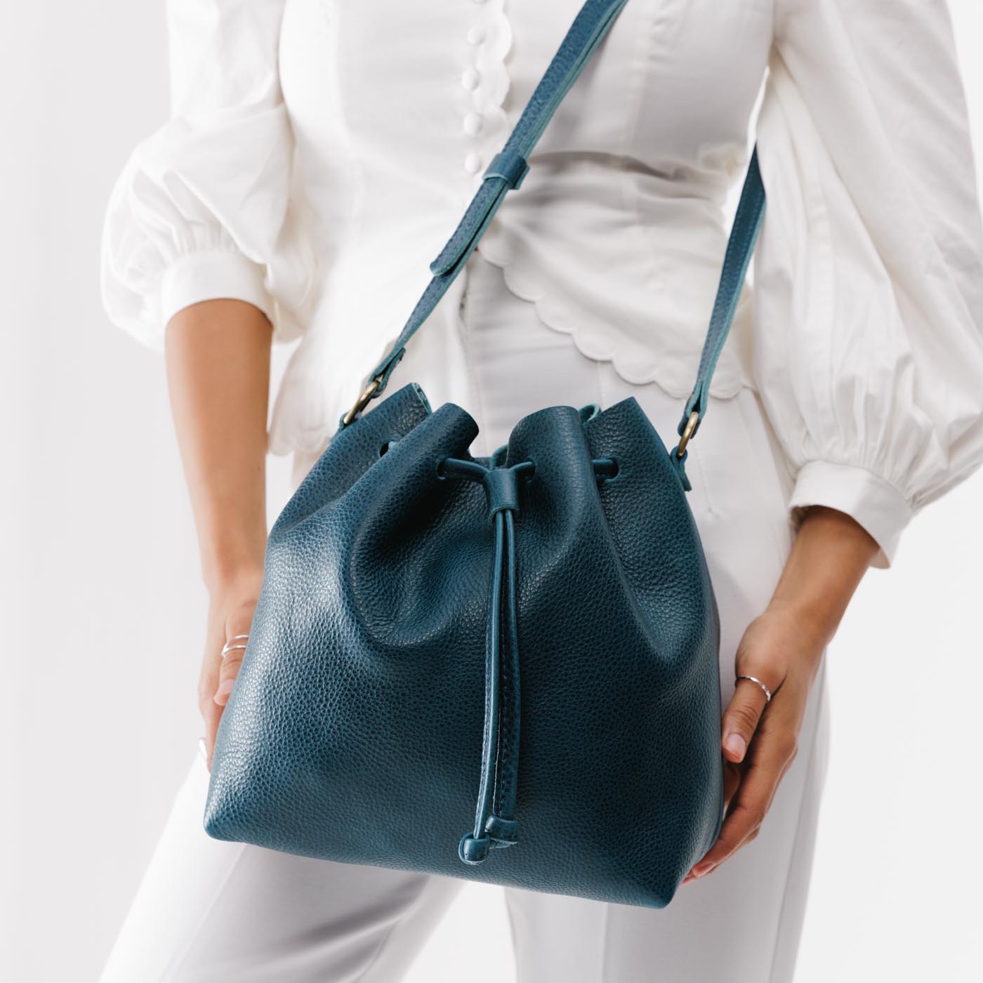 Leather Bucket Bag with Adjustable Crossbody Strap