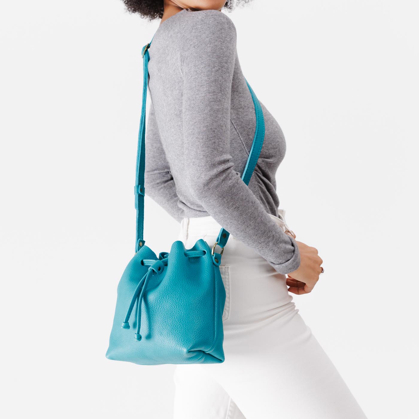 Leather Bucket Bag with Adjustable Crossbody Strap