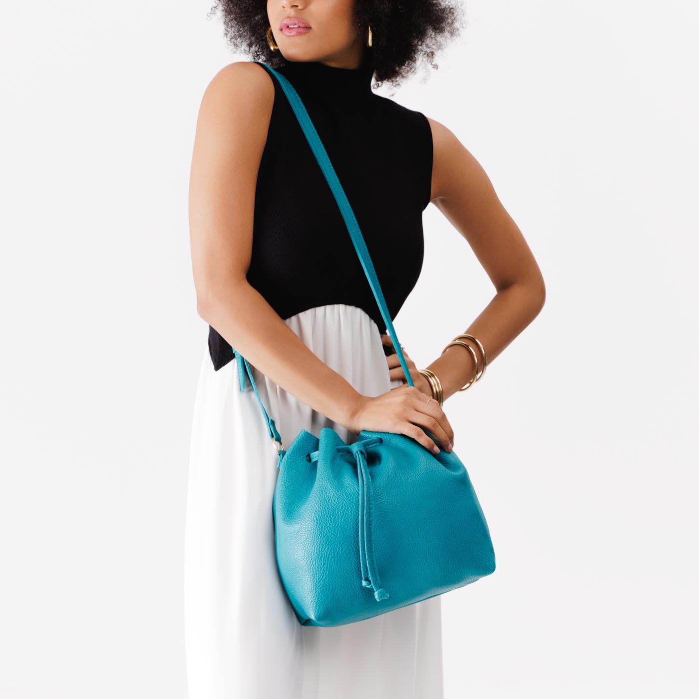 Leather Bucket Bag with Adjustable Crossbody Strap
