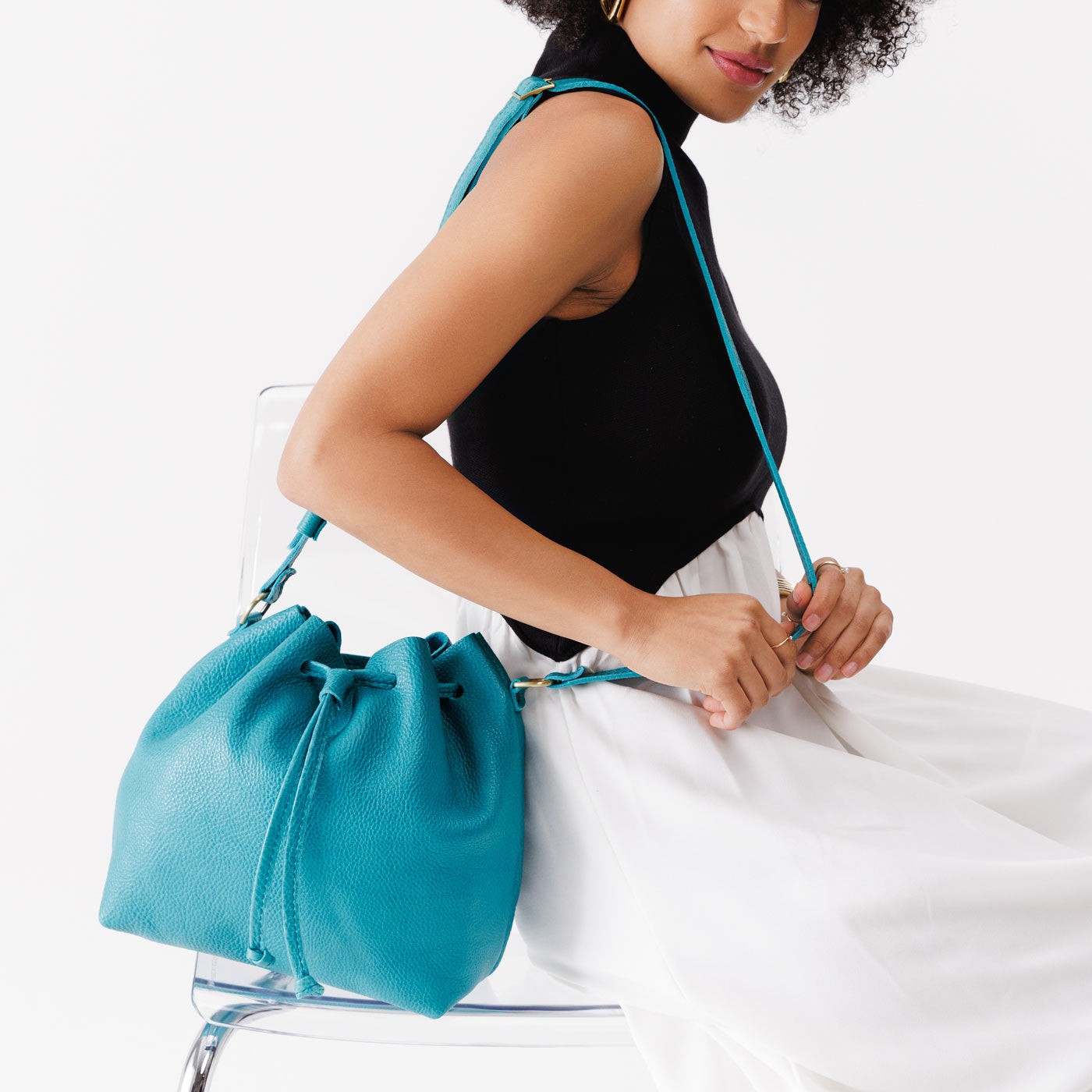 Leather Bucket Bag with Adjustable Crossbody Strap