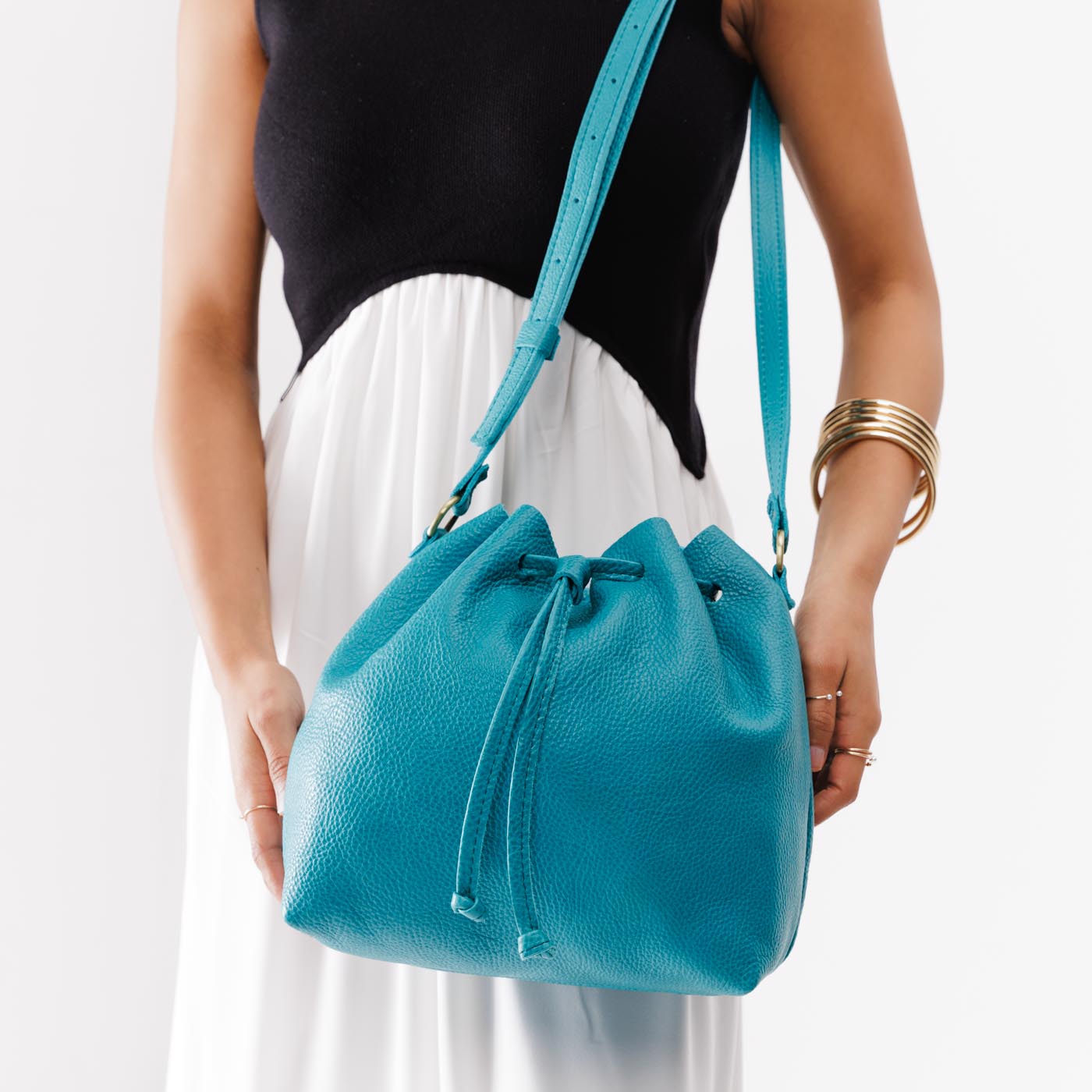 Leather Bucket Bag with Adjustable Crossbody Strap