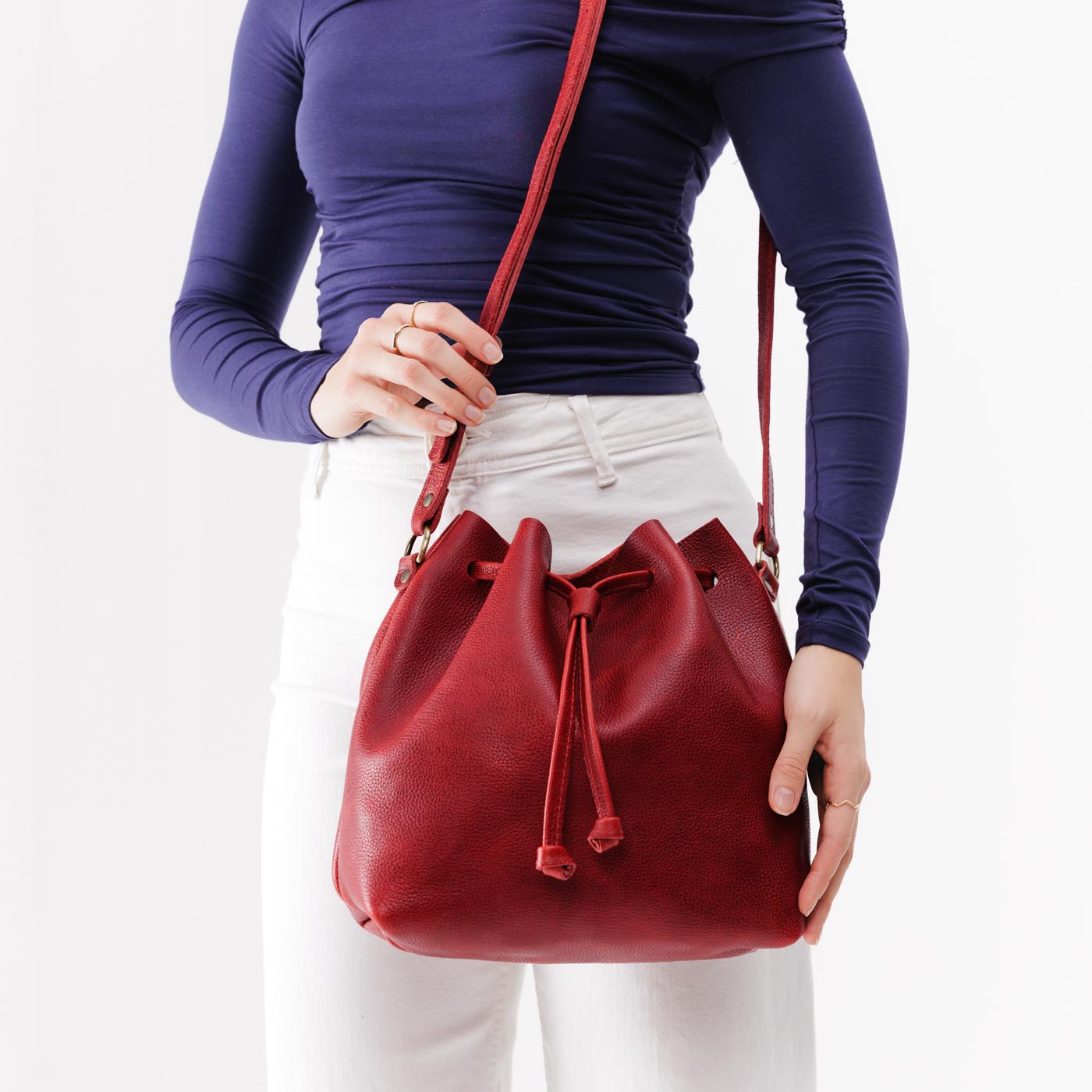 Leather Bucket Bag with Adjustable Crossbody Strap