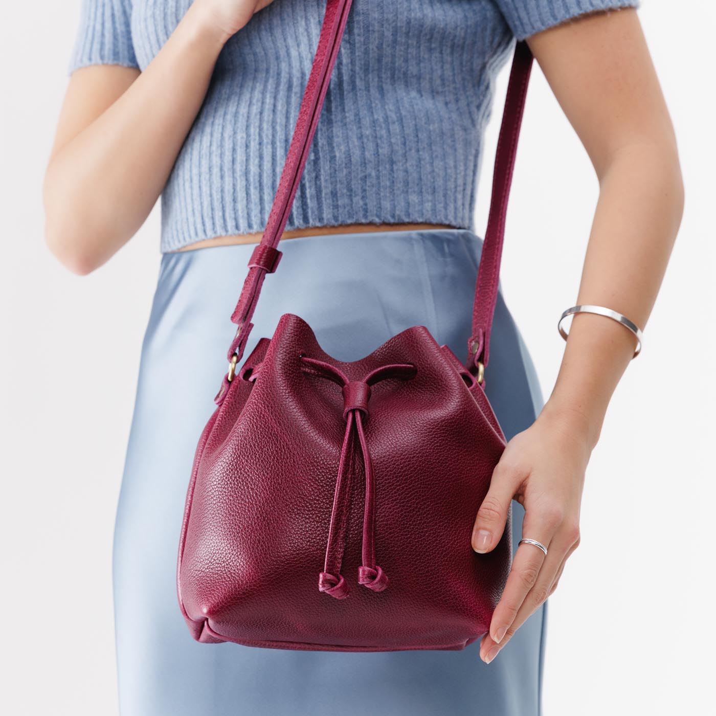Leather Bucket Bag with Adjustable Crossbody Strap
