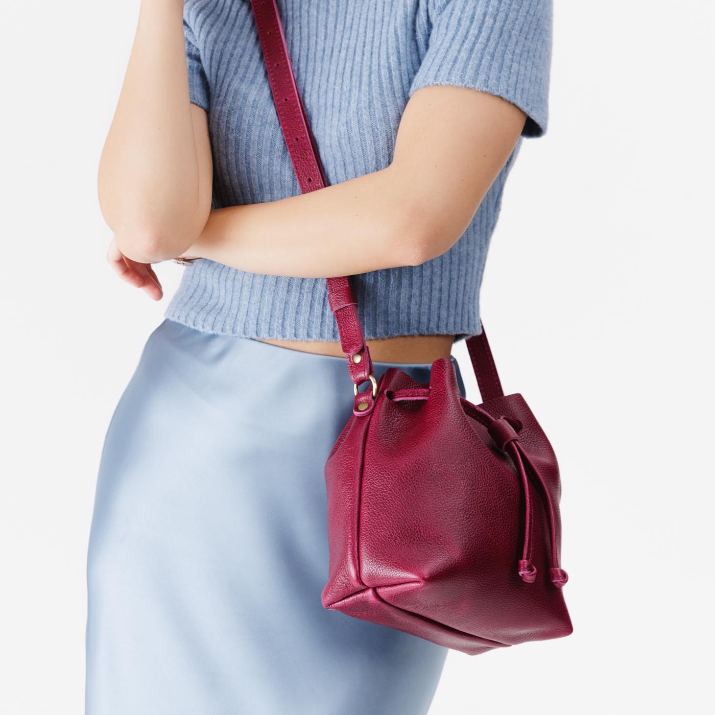 Leather Bucket Bag with Adjustable Crossbody Strap
