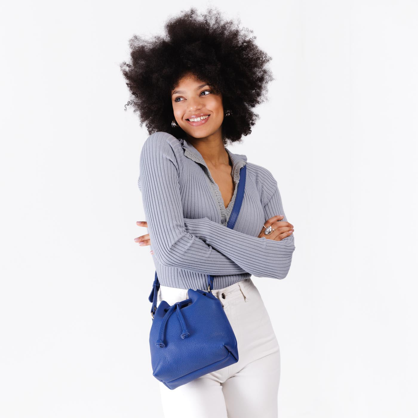 Leather Bucket Bag with Adjustable Crossbody Strap