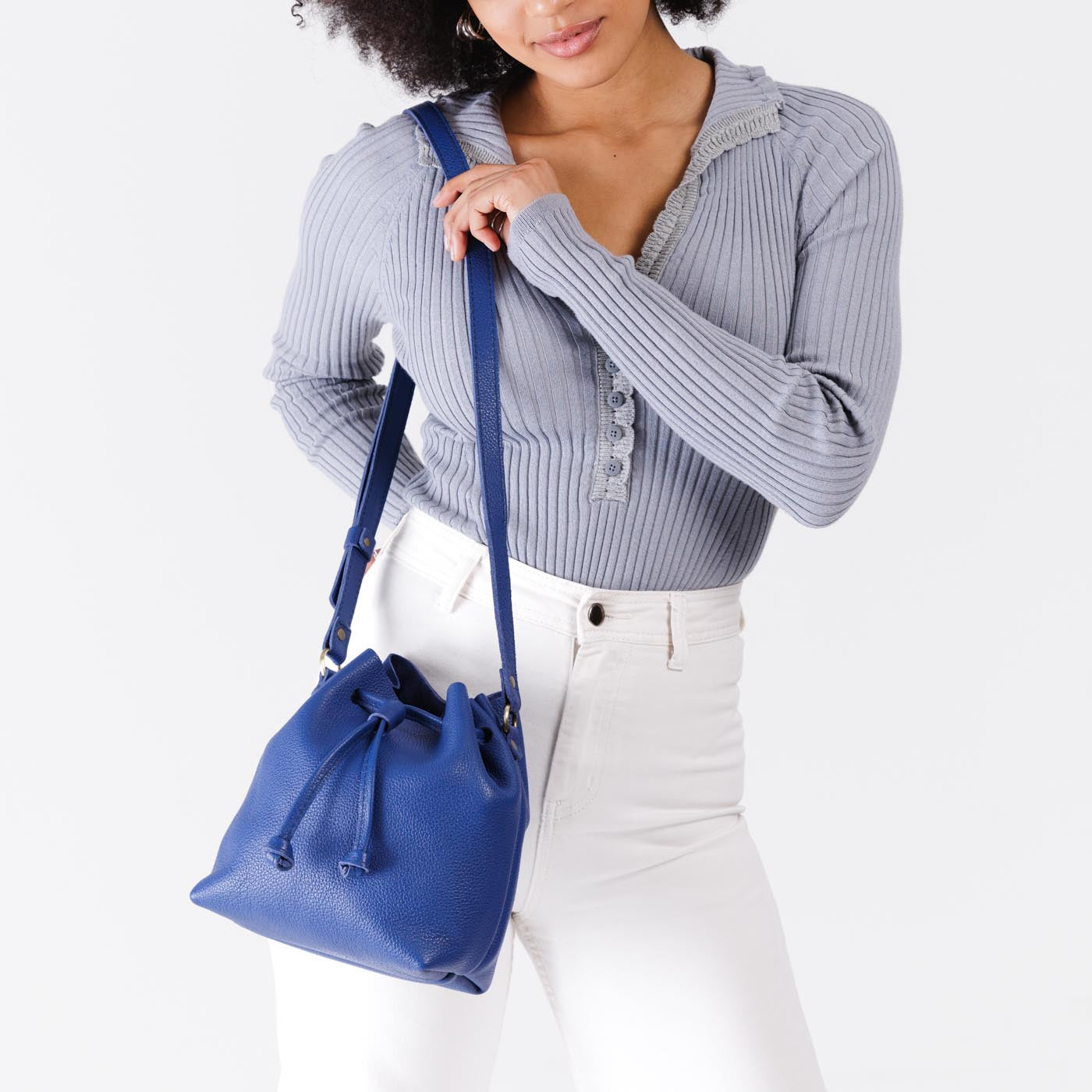 Leather Bucket Bag with Adjustable Crossbody Strap