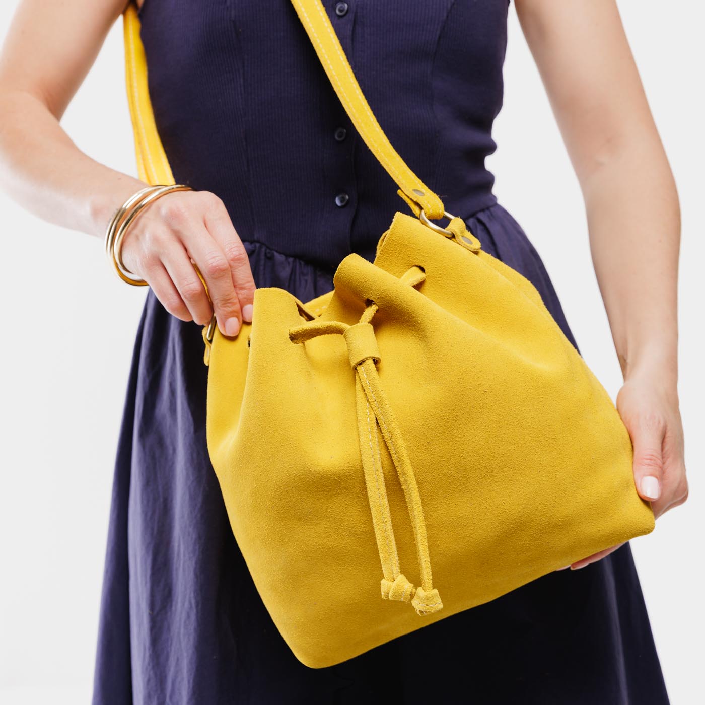 Leather Bucket Bag with Adjustable Crossbody Strap