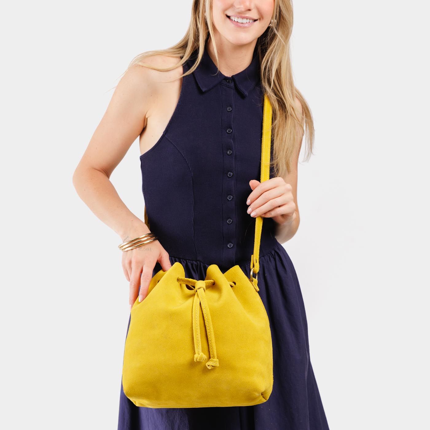 Leather Bucket Bag with Adjustable Crossbody Strap