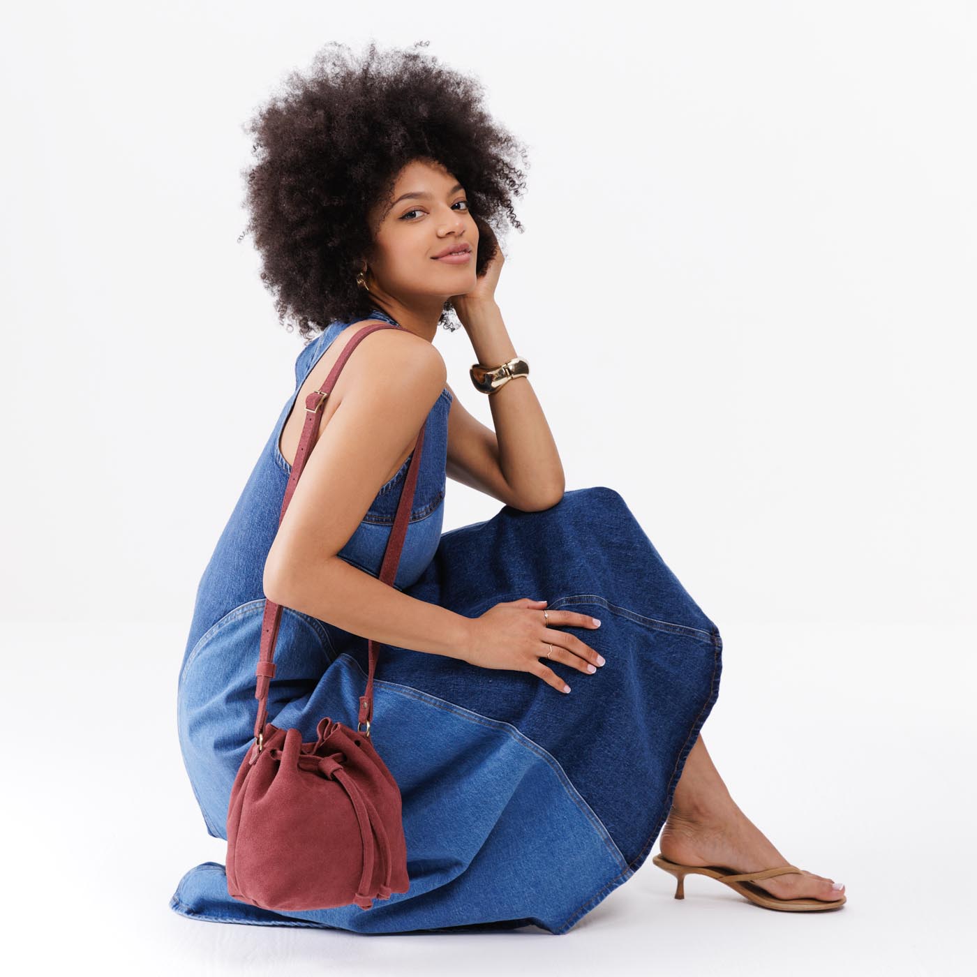 Leather Bucket Bag with Adjustable Crossbody Strap