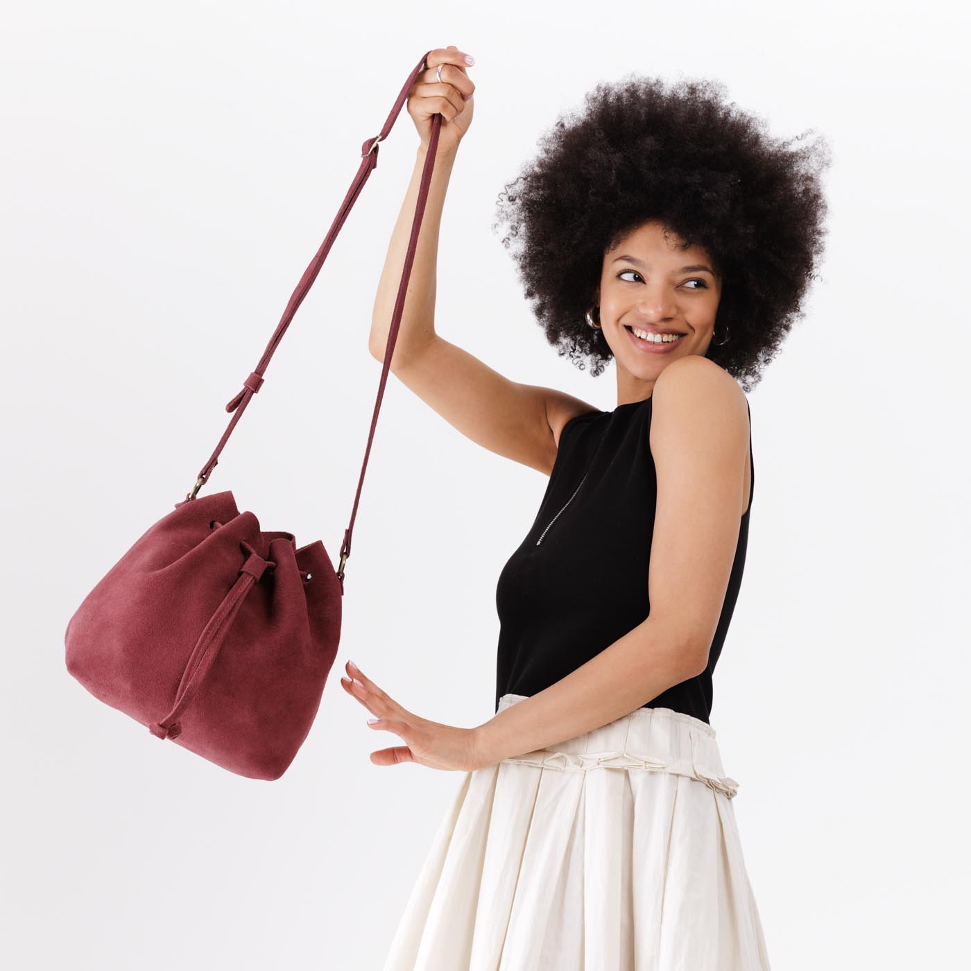 Leather Bucket Bag with Adjustable Crossbody Strap