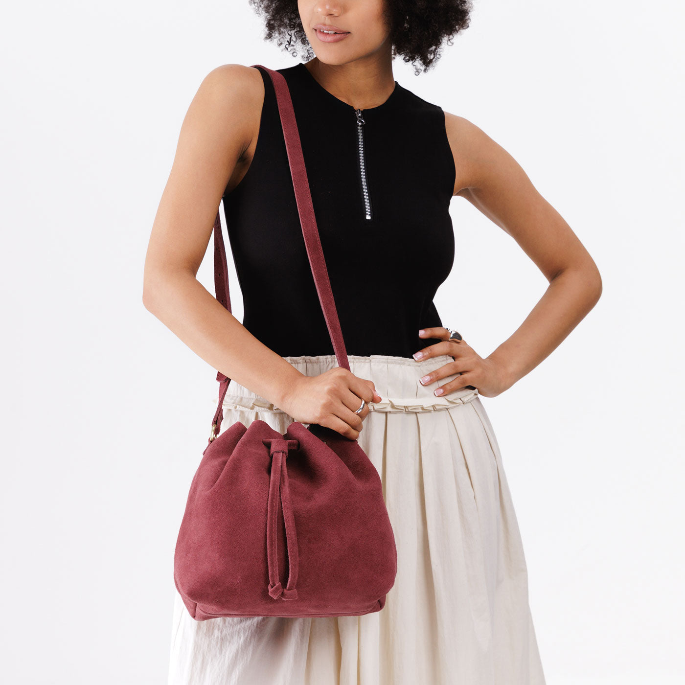 Leather Bucket Bag with Adjustable Crossbody Strap