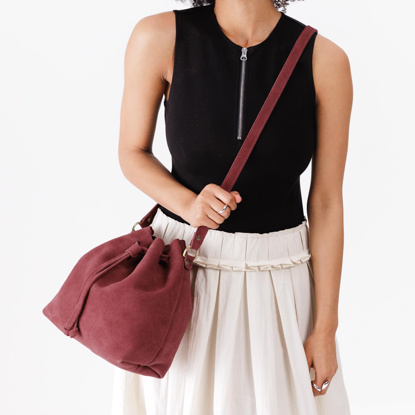 Leather Bucket Bag with Adjustable Crossbody Strap