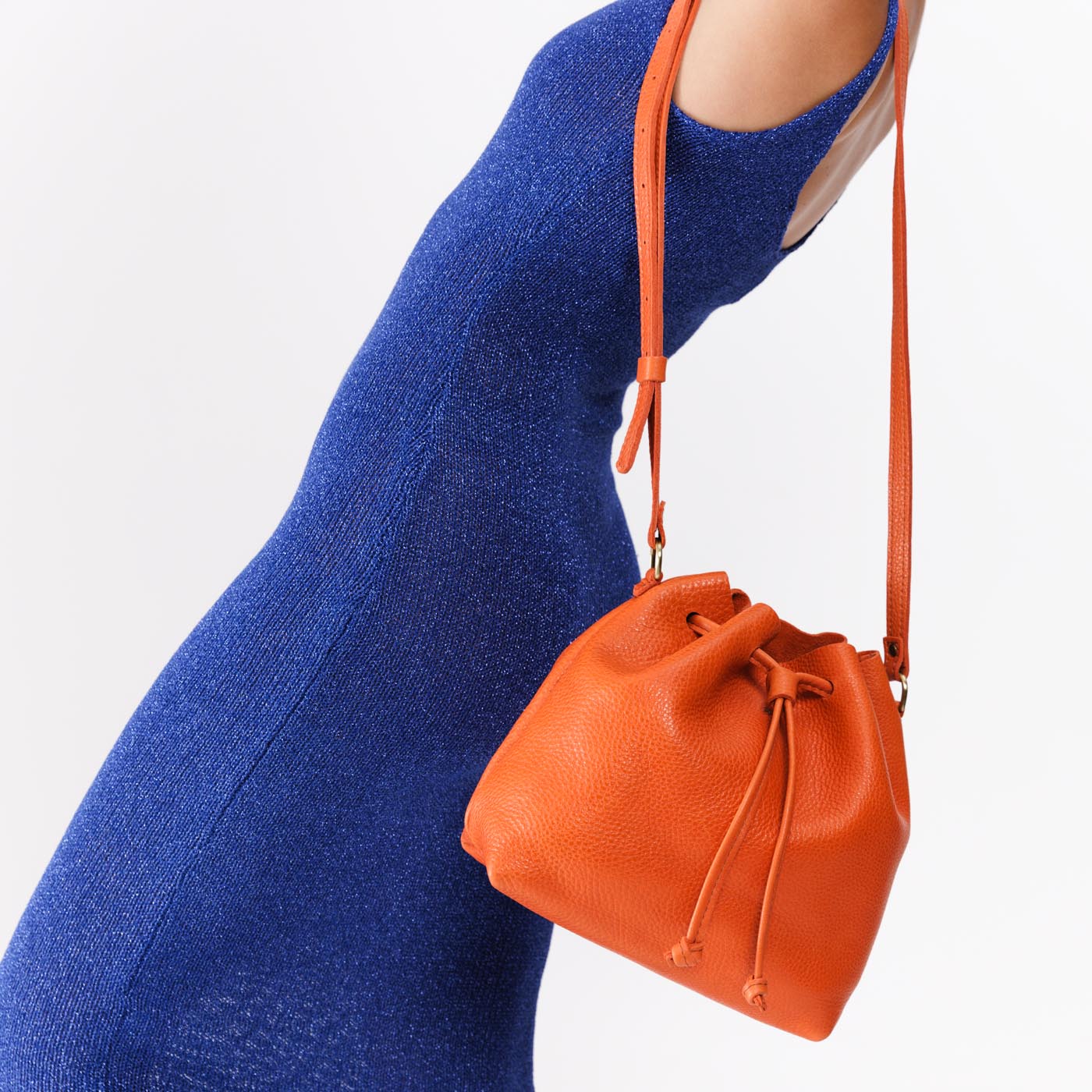 Leather Bucket Bag with Adjustable Crossbody Strap