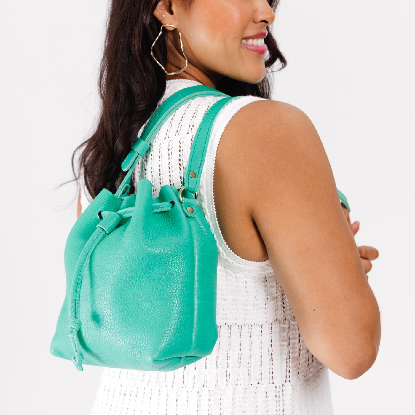 Leather Bucket Bag with Adjustable Crossbody Strap