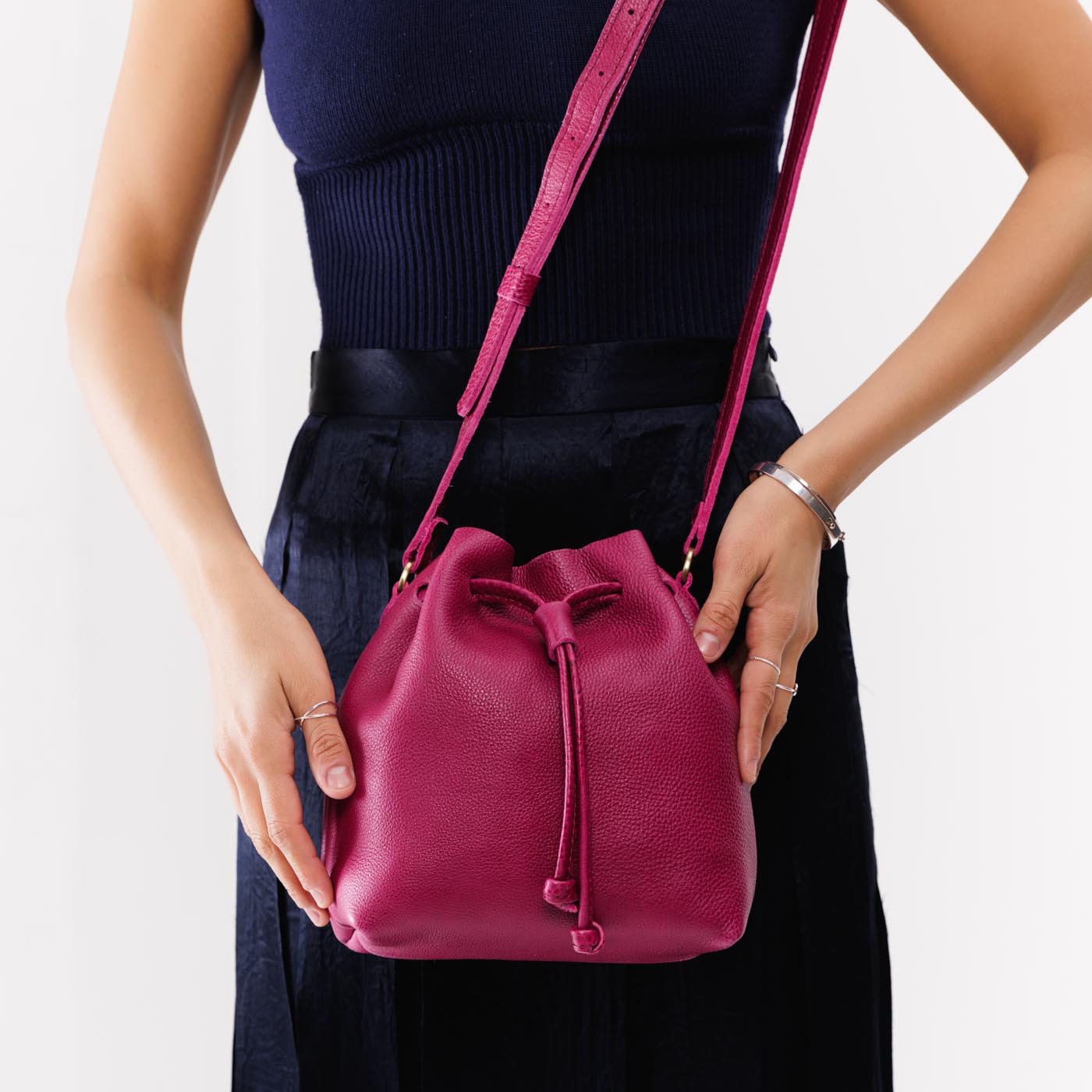 Leather Bucket Bag with Adjustable Crossbody Strap