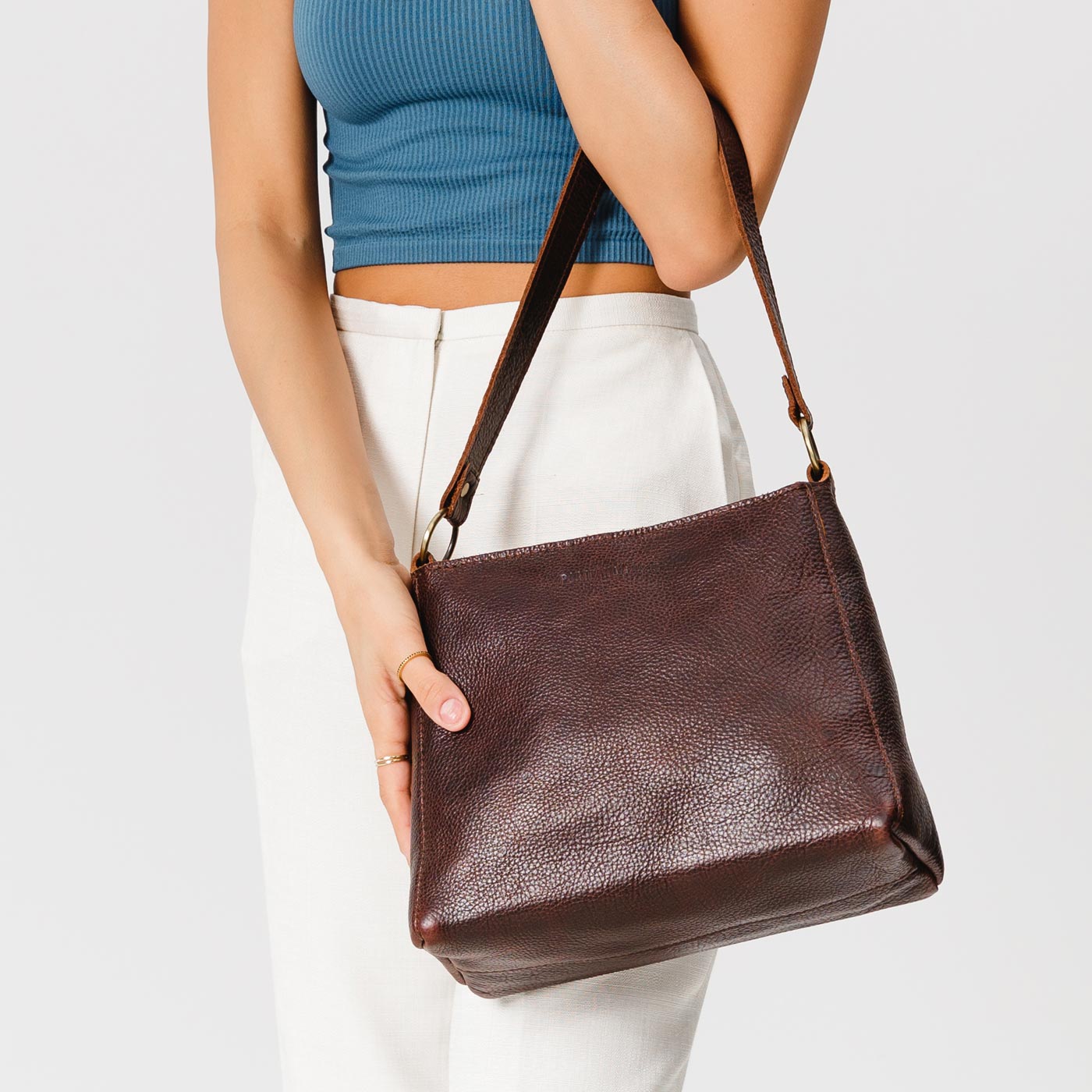 Leather Triangle Shoulder Bag with Phone Pocket & Zipper Closure