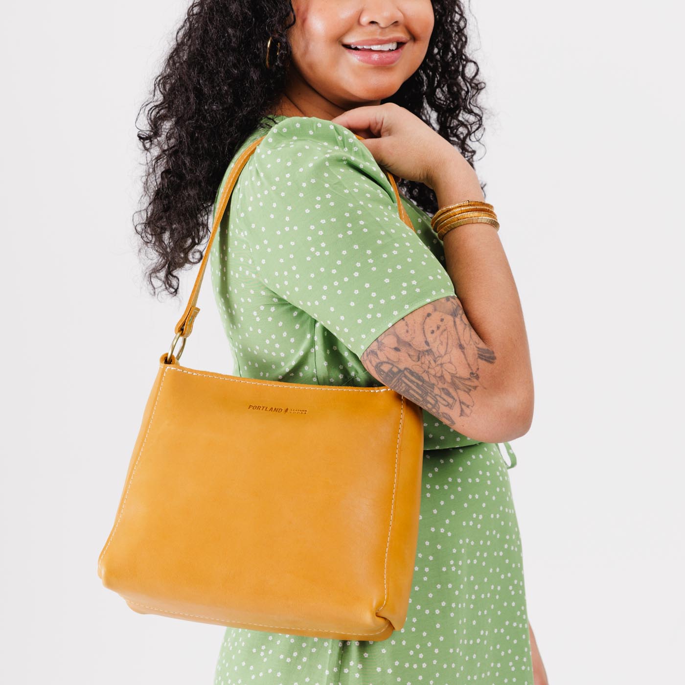 Leather Triangle Shoulder Bag with Phone Pocket & Zipper Closure