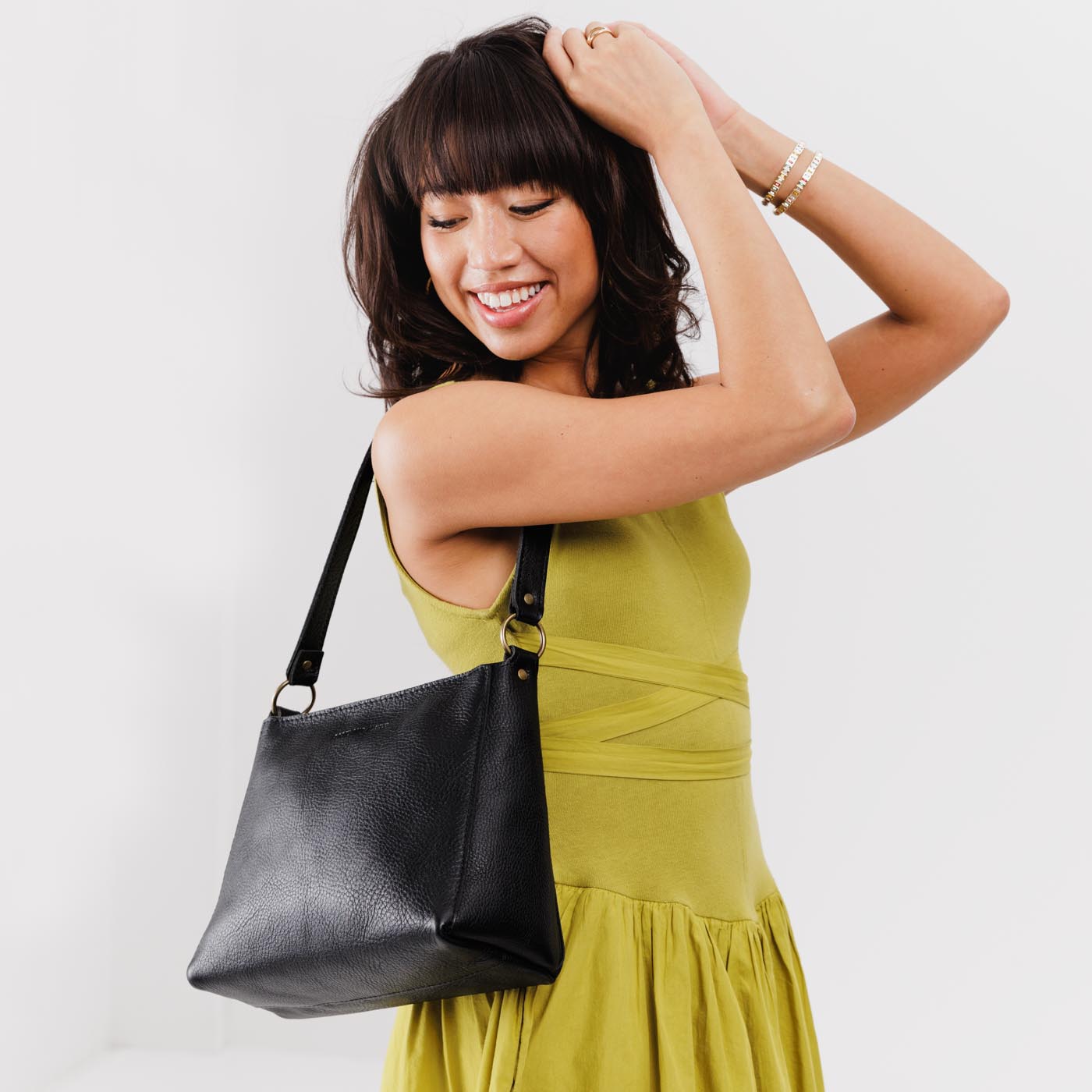 Leather Triangle Shoulder Bag with Phone Pocket & Zipper Closure