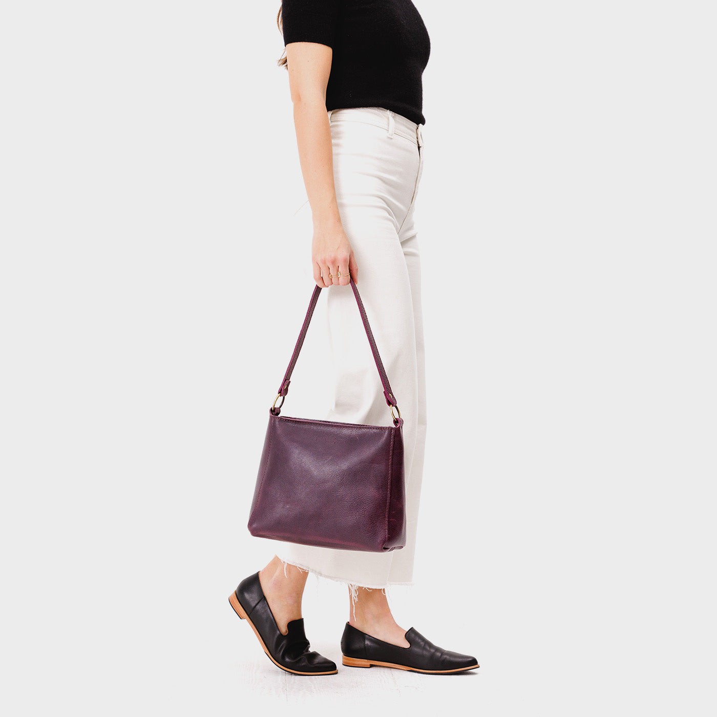 Leather Triangle Shoulder Bag with Phone Pocket & Zipper Closure