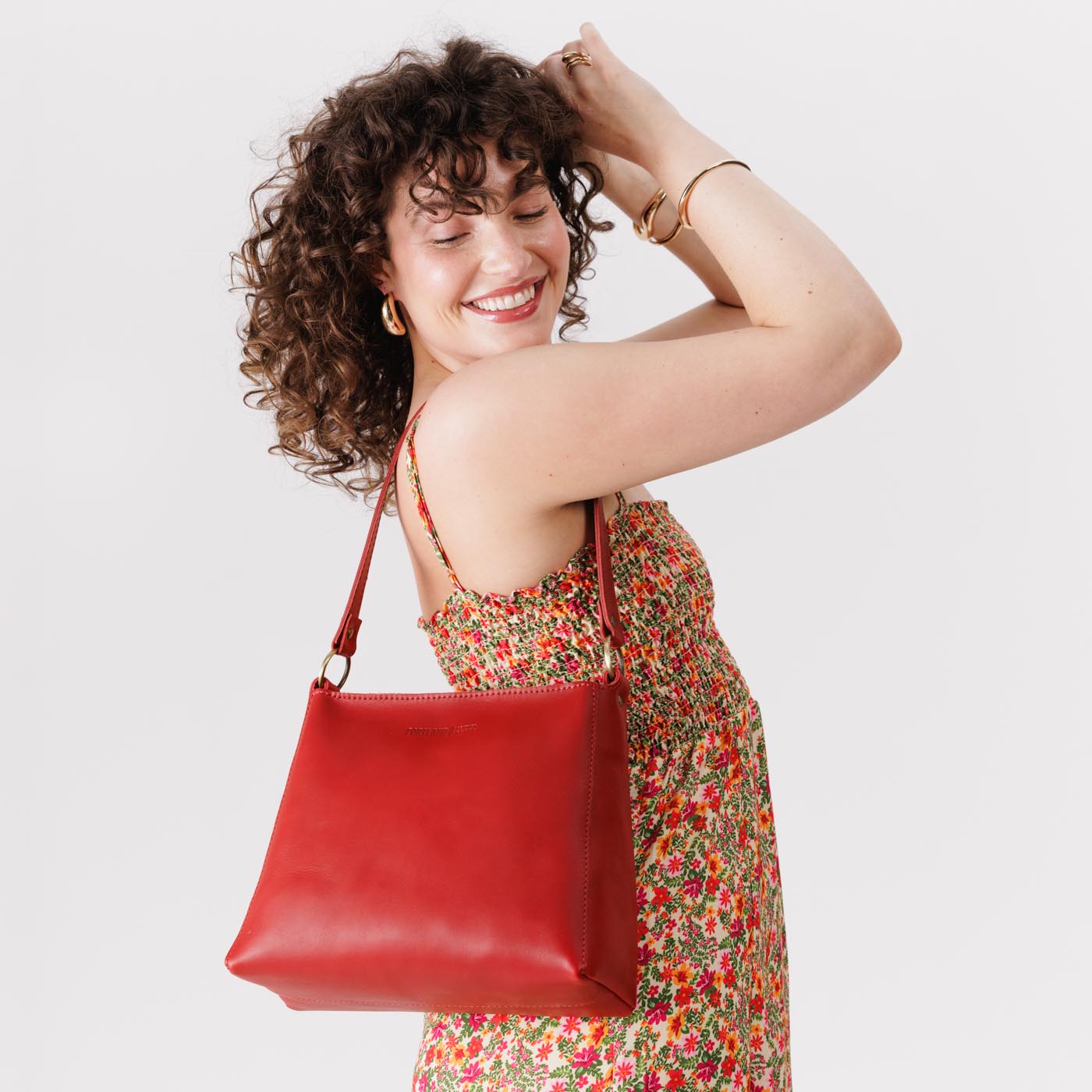 Leather Triangle Shoulder Bag with Phone Pocket & Zipper Closure