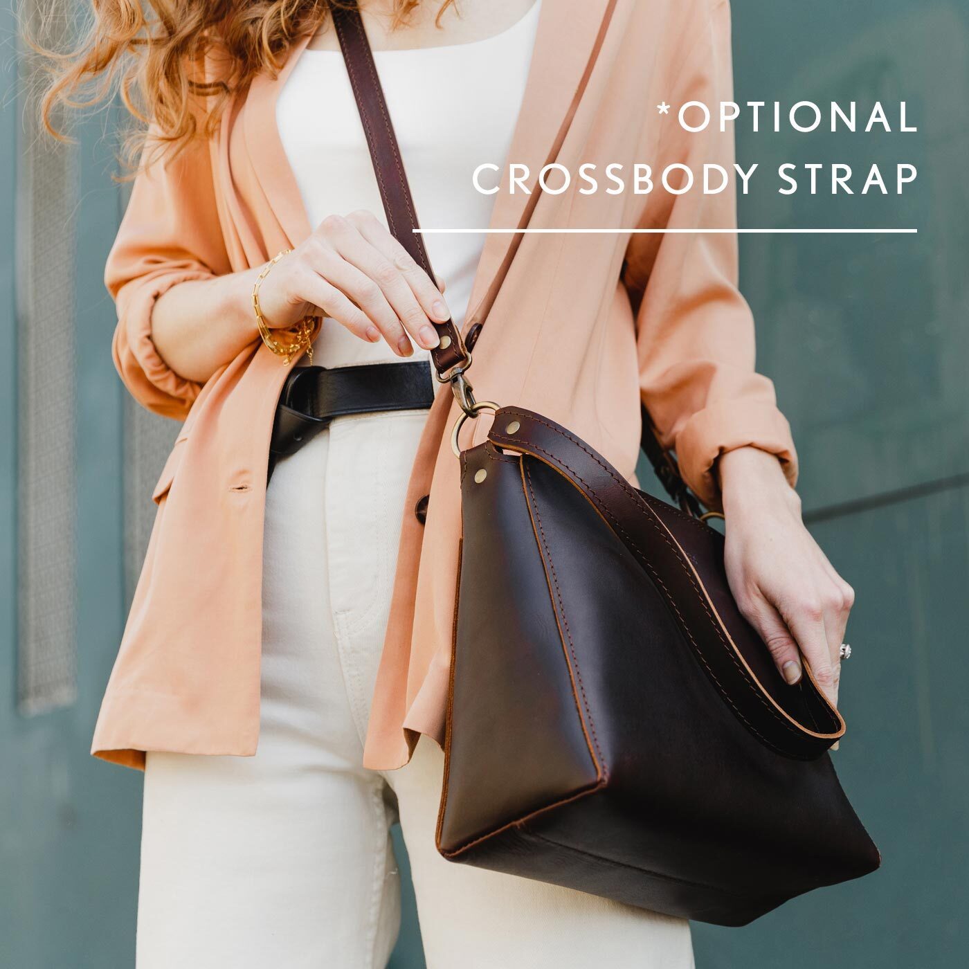 Leather Triangle Shoulder Bag with Phone Pocket & Zipper Closure