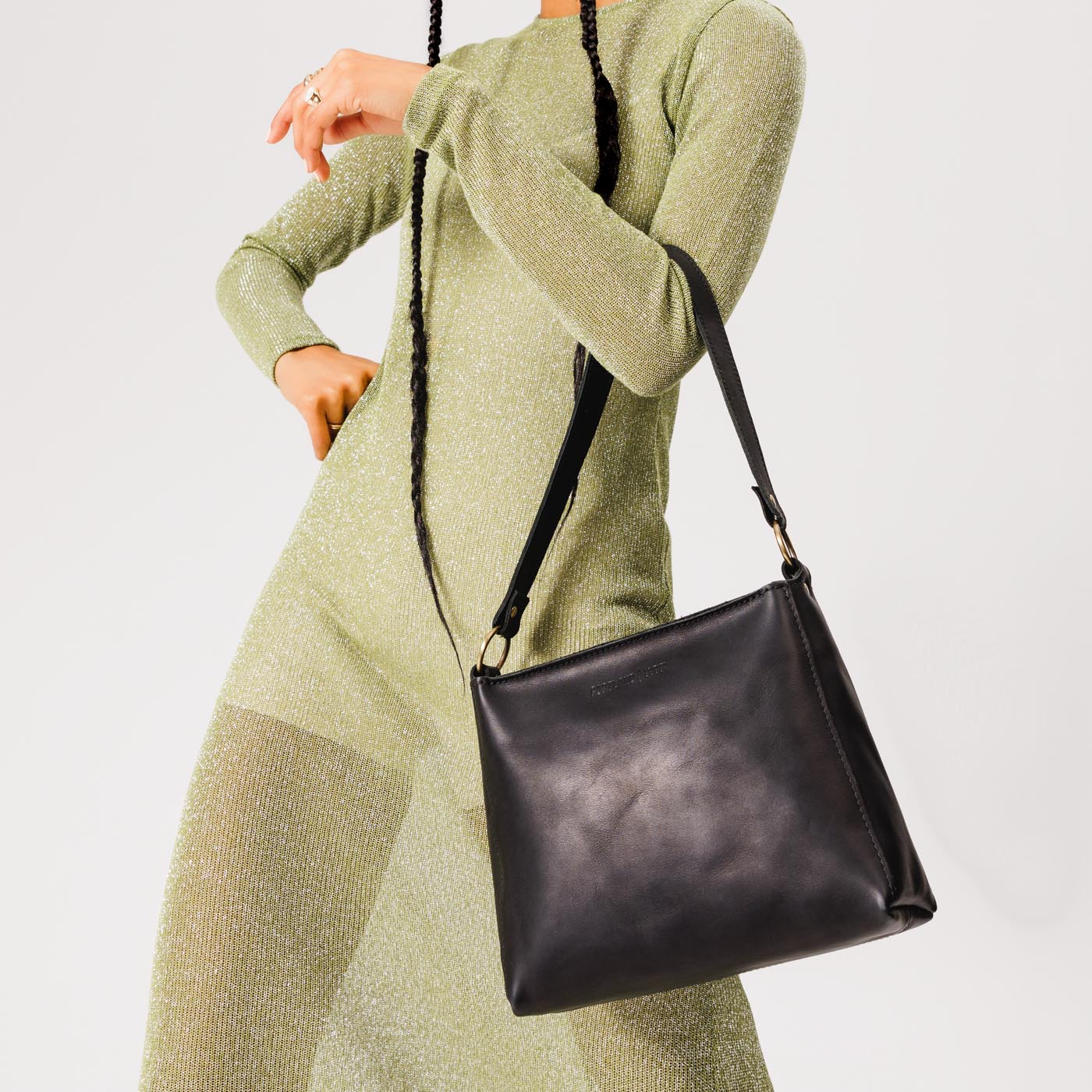 Leather Triangle Shoulder Bag with Phone Pocket & Zipper Closure