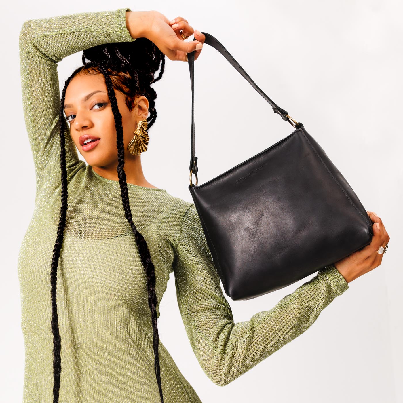 Leather Triangle Shoulder Bag with Phone Pocket & Zipper Closure