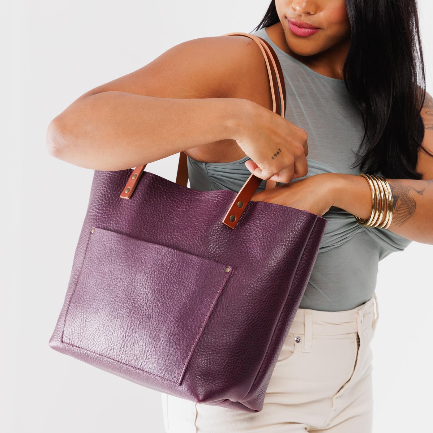 Limited Edition Handcrafted Leather Tote Bag with Pockets & Key Loop ...