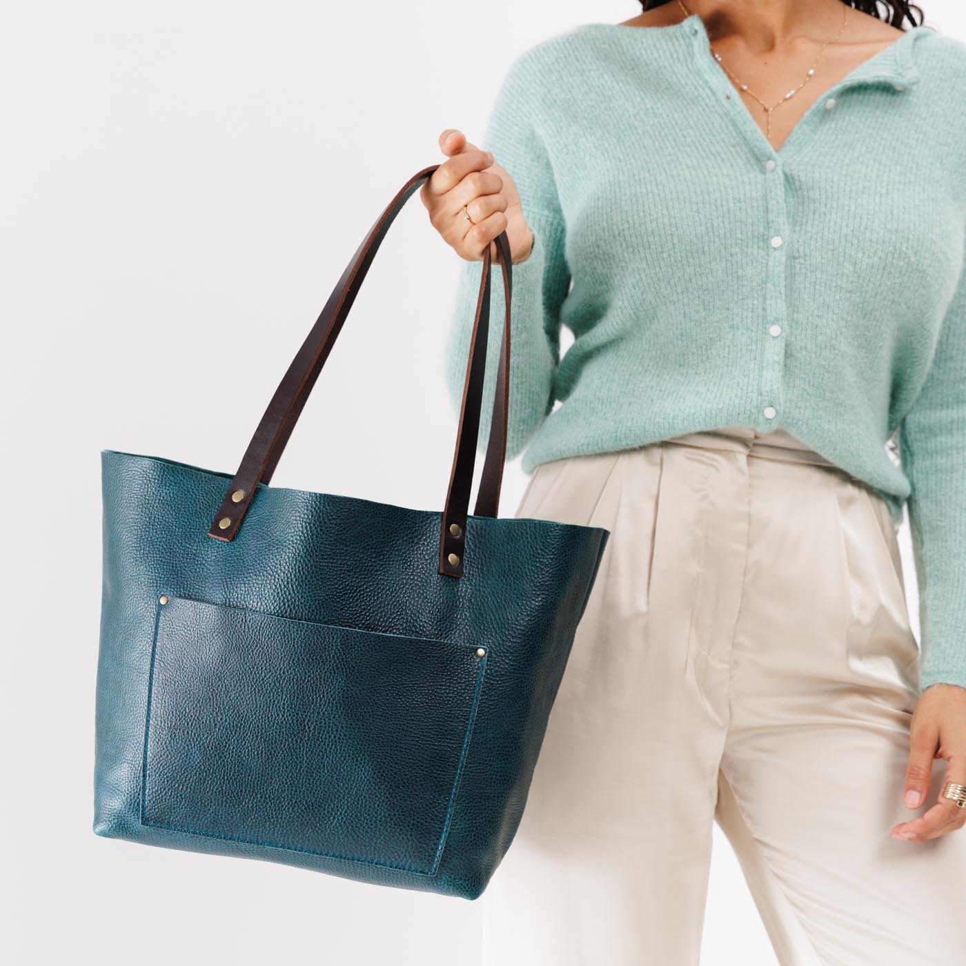 Limited Edition Handcrafted Leather Tote Bag with Pockets & Key Loop ...