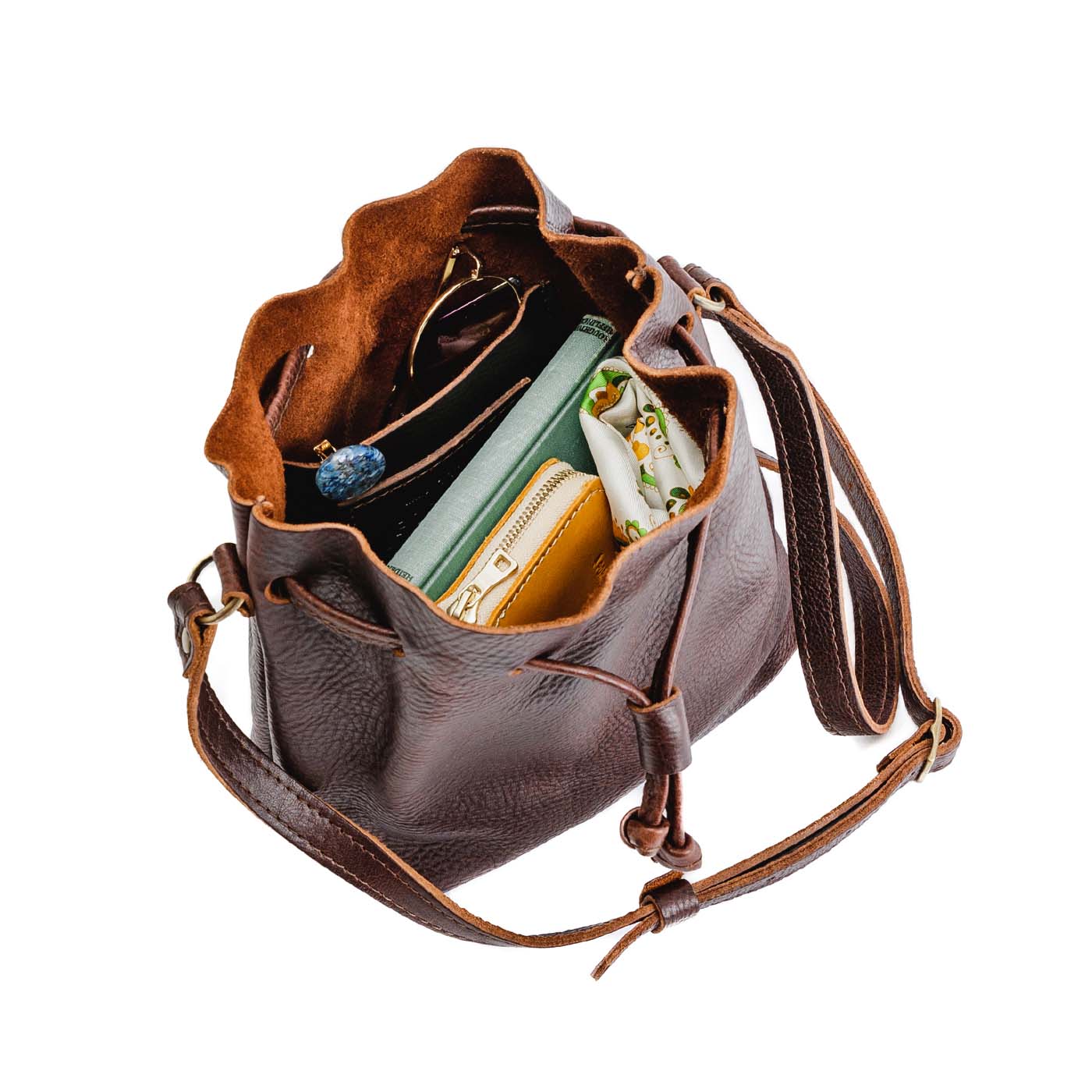 Leather Bucket Bag with Adjustable Crossbody Strap