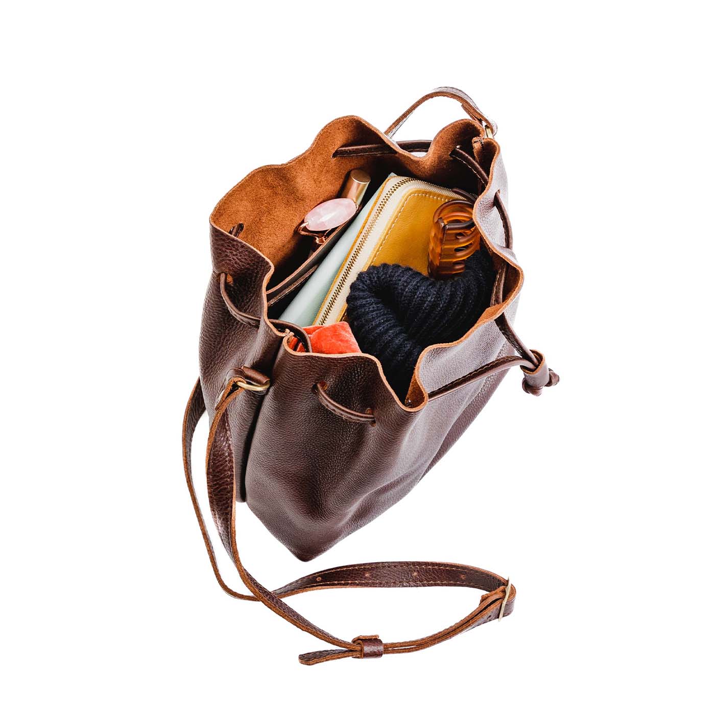 Leather Bucket Bag with Adjustable Crossbody Strap