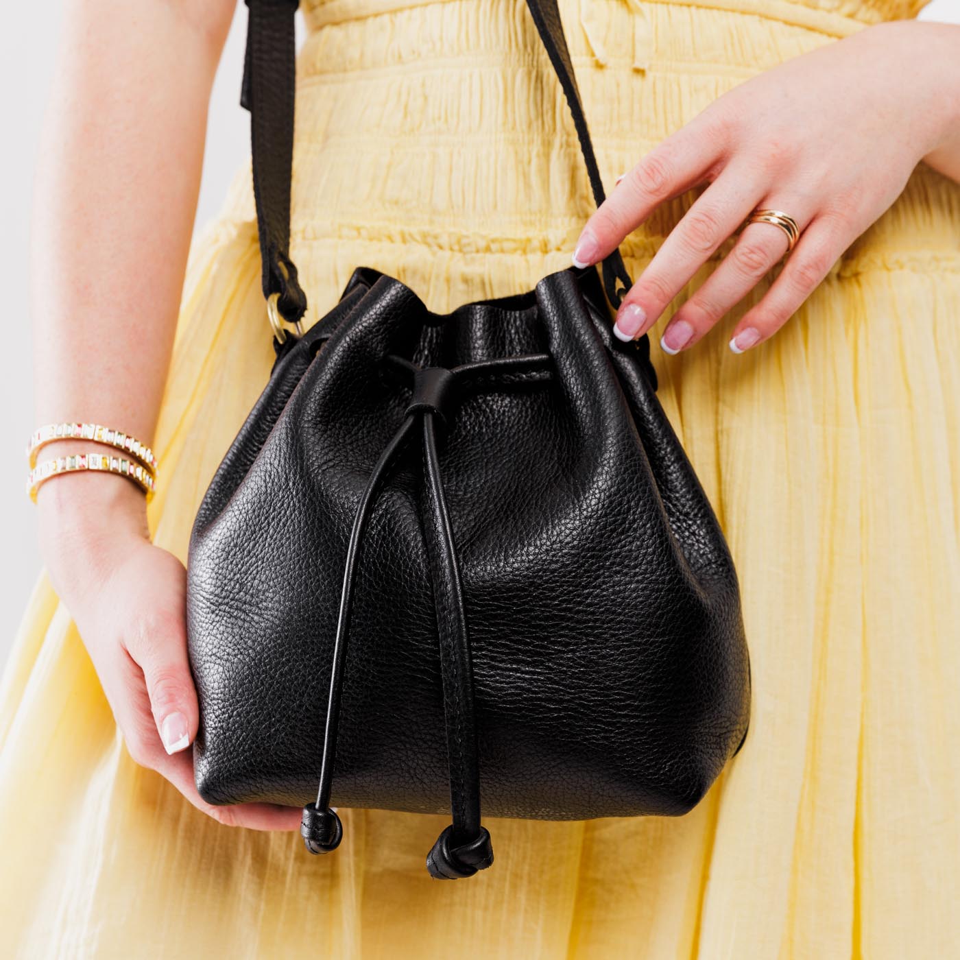 Leather Bucket Bag with Adjustable Crossbody Strap