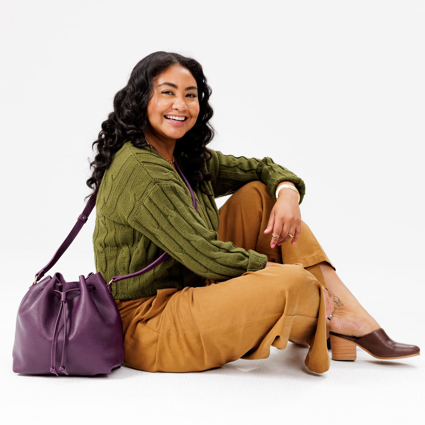 Leather Bucket Bag with Adjustable Crossbody Strap