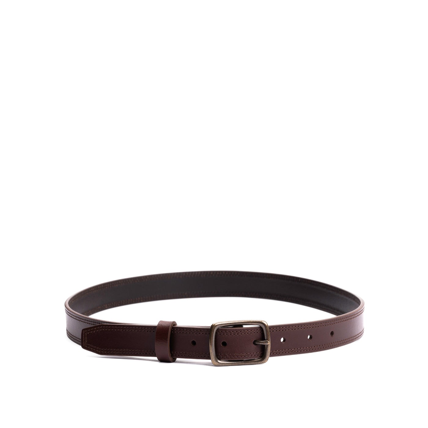 Women's Slim Leather Belt with Double Stitch & Brass Buckle
