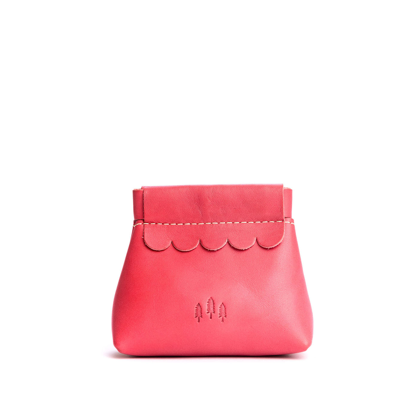 Small Leather Coin Pouch with Scalloped Detail - Stylish & Secure