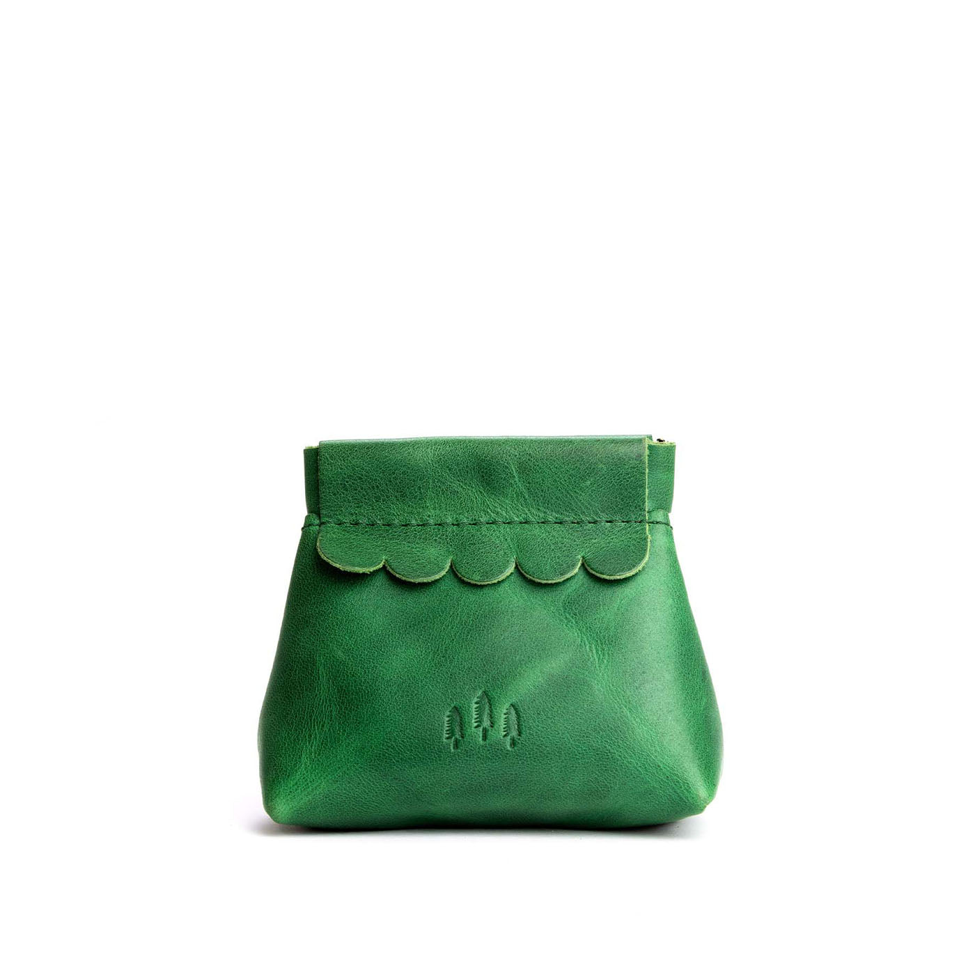 Small Leather Coin Pouch with Scalloped Detail - Stylish & Secure