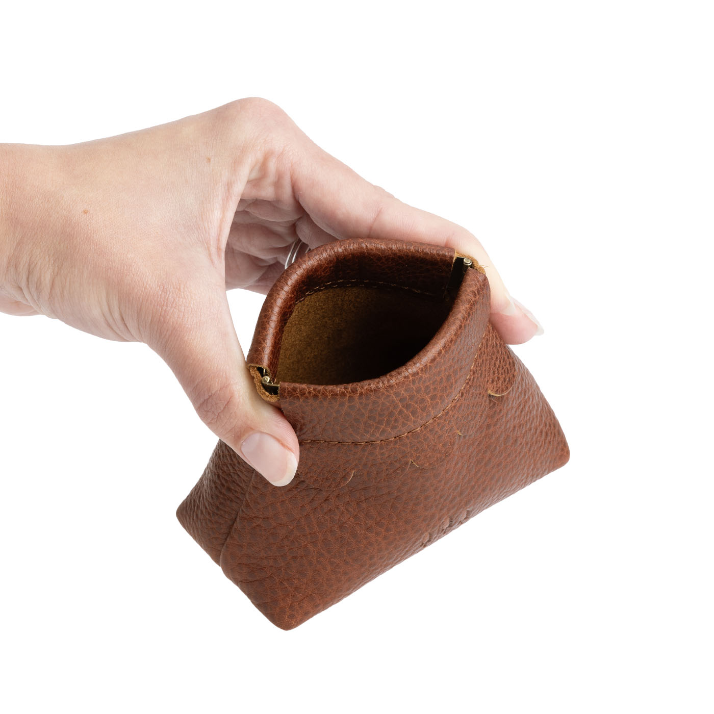 Small Leather Coin Pouch with Scalloped Detail - Stylish & Secure