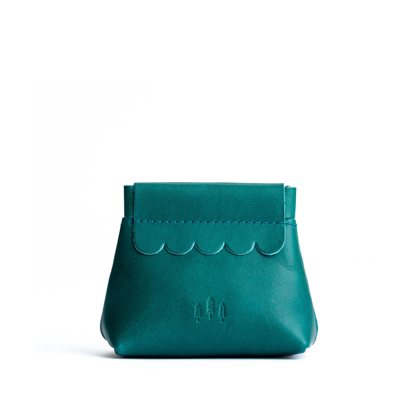 Small Leather Coin Pouch with Scalloped Detail - Stylish & Secure