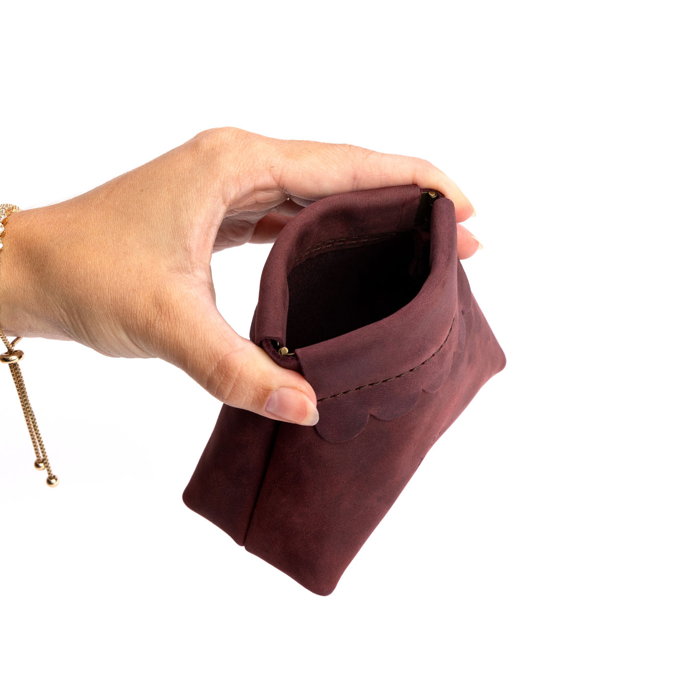 Small Leather Coin Pouch with Scalloped Detail - Stylish & Secure