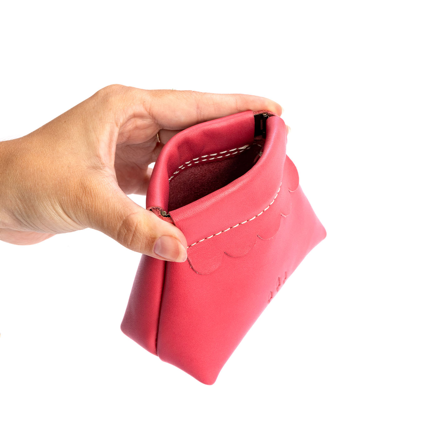 Small Leather Coin Pouch with Scalloped Detail - Stylish & Secure