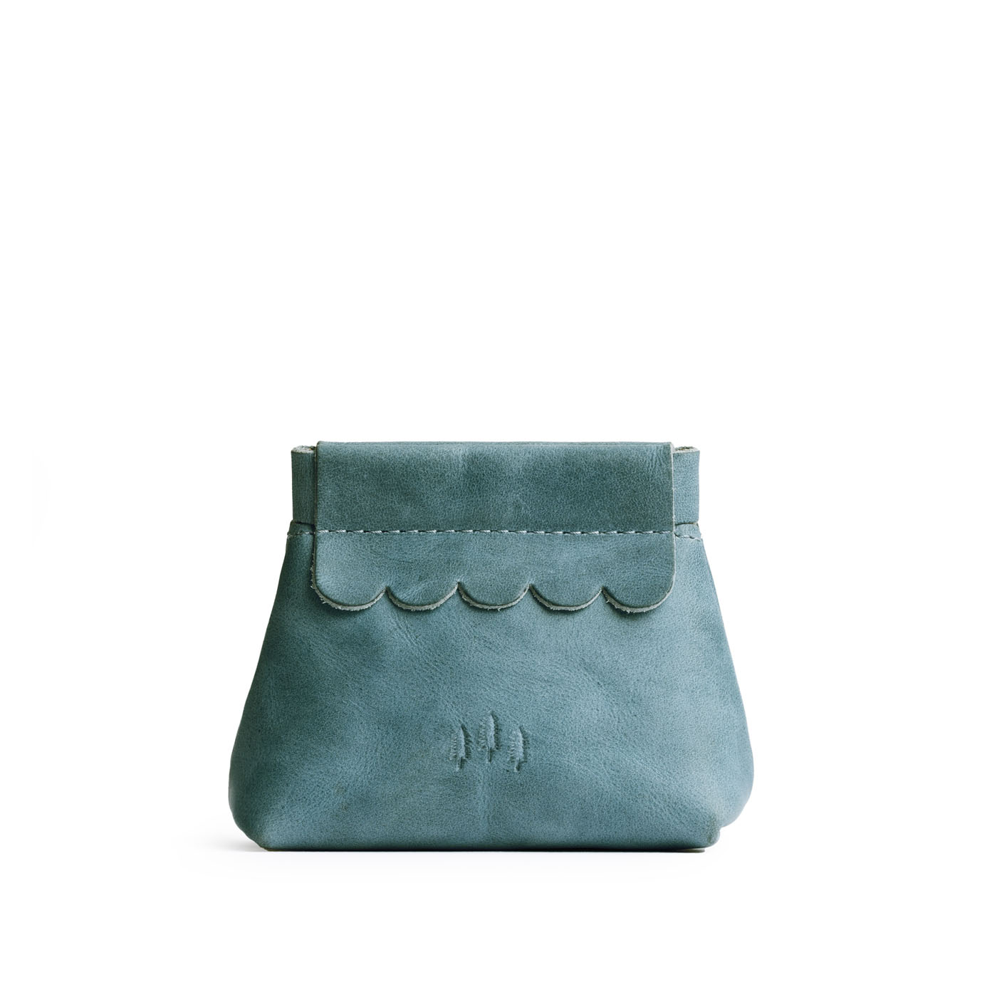 Small Leather Coin Pouch with Scalloped Detail - Stylish & Secure